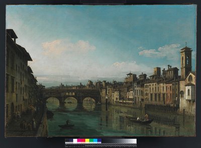 El Arno en Florencia con el Ponte Vecchio, c.1745 de Bernardo Bellotto